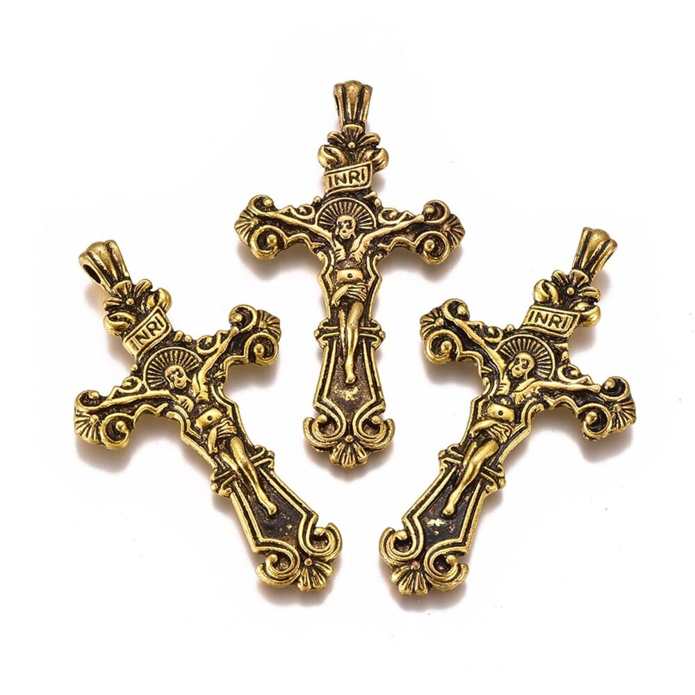 9329 10 pcs Antique Golden Color Cross Charms Religious Jesus Crucifix